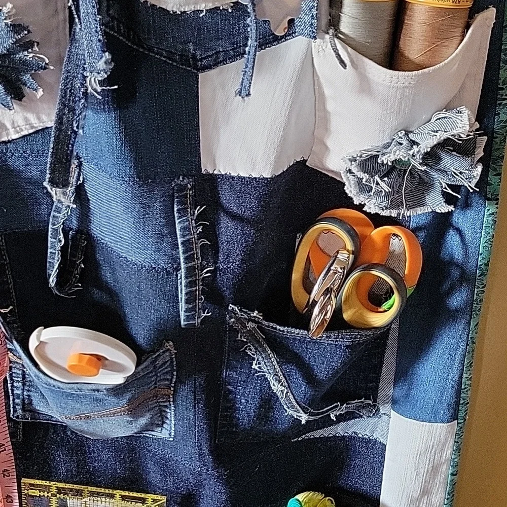 Upcycled Molly Made It Organizer Hand Crafted made from blue & white denim jeans